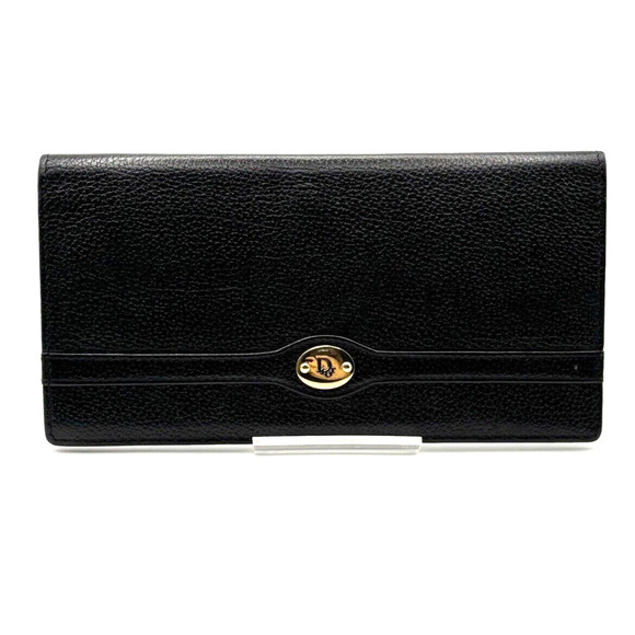 Authentic Vintage Christian Dior Black Leather Bi-fold Long Wallet
